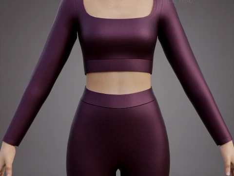 Womens Yoga Workout Set - Ribbed Crop Top Leggings Outfit 3D Clothing 3D Model