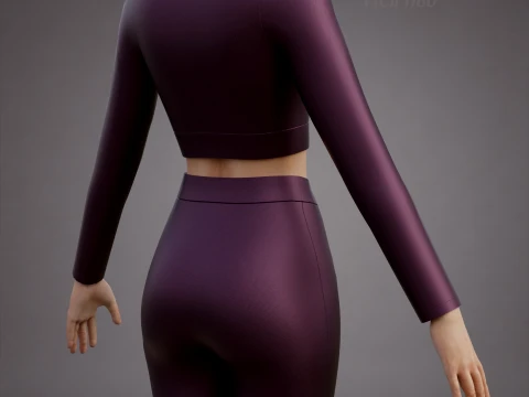 Womens Yoga Workout Set - Ribbed Crop Top Leggings Outfit 3D Clothing 3D Model