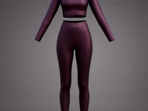 Womens Yoga Workout Set - Ribbed Crop Top Leggings Outfit 3D Clothing 3D Model