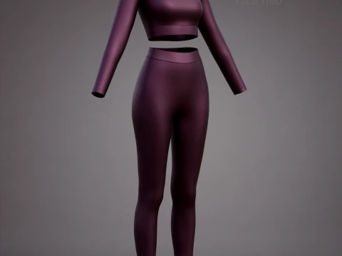 Womens Yoga Workout Set - Ribbed Crop Top Leggings Outfit 3D Clothing 3D Model
