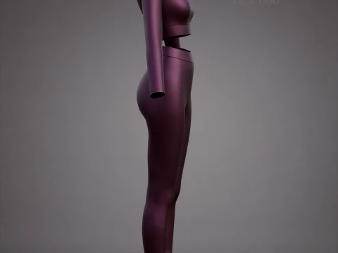 Womens Yoga Workout Set - Ribbed Crop Top Leggings Outfit 3D Clothing 3D Model