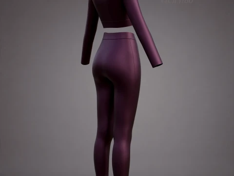Womens Yoga Workout Set - Ribbed Crop Top Leggings Outfit 3D Clothing 3D Model