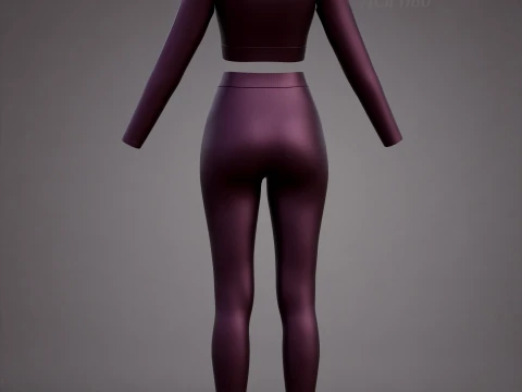 Womens Yoga Workout Set - Ribbed Crop Top Leggings Outfit 3D Clothing 3D Model