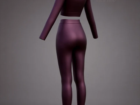 Womens Yoga Workout Set - Ribbed Crop Top Leggings Outfit 3D Clothing 3D Model