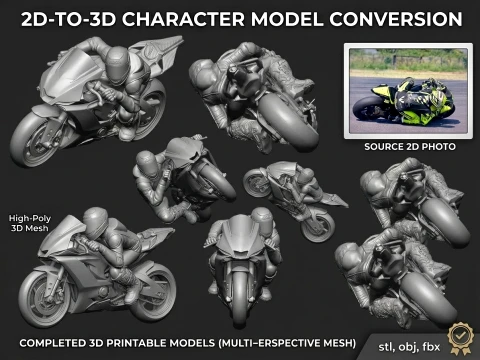 Racer Knee-Down Lean Angle Figure - Racing Motorcycle Diorama Model 3D Model