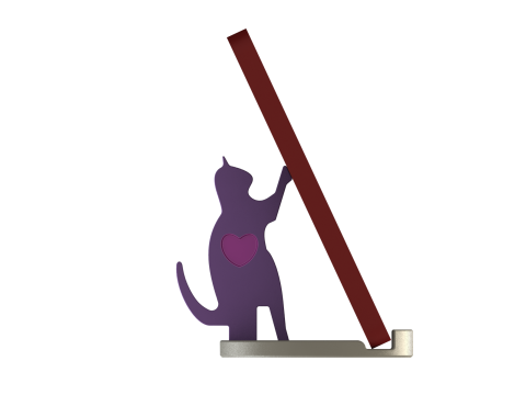 Geometric Heart Cat Phone Stand Modular Minimalist Design 3D Print Model