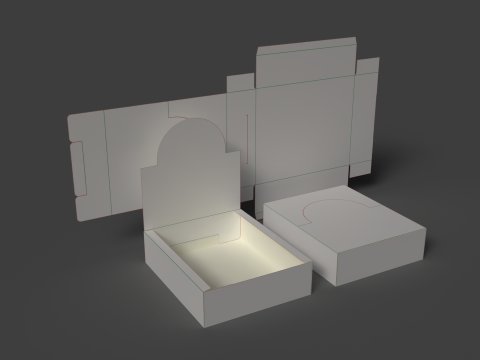 Een kartonnen bakje dat verandert in een displaydoos. De verpakking kan gesloten en gedemonteerd worden geopend 3D Model