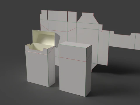 A cardboard cigarette pack The packaging is open closed and disassembled 3D Model