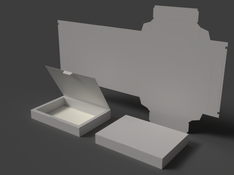 Eine Pappschale mit breitem Rand und Deckel. Die Verpackung kann ge&ouml;ffnet und zerlegt werden 3D Modell