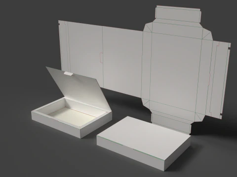 A cardboard tray with a wide rim and a lid The packaging can be opened closed and disassembled 3D Model