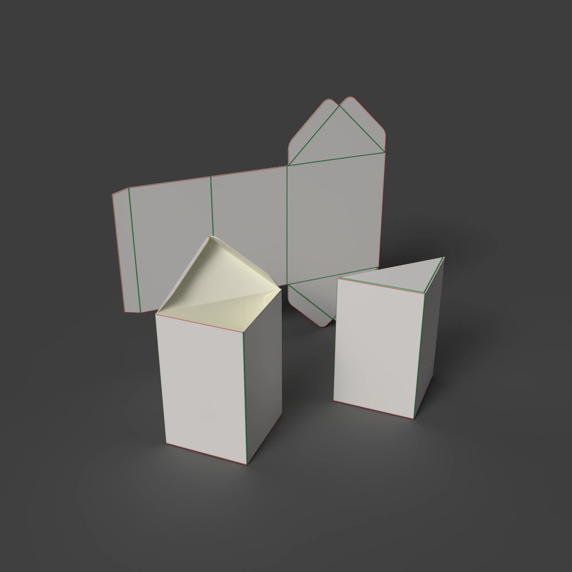 Caja prisma de cart&oacute;n triangular Embalaje abierto cerrado y desmontado Modelo 3D .c4d .max .obj .3ds .fbx .stl .blend 