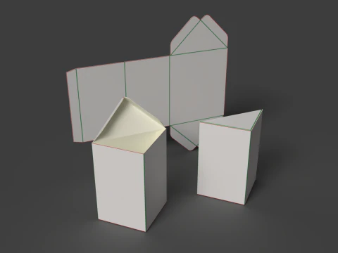 삼각형 판지 프리즘 상자 개봉 및 분해된 포장 3D 모델