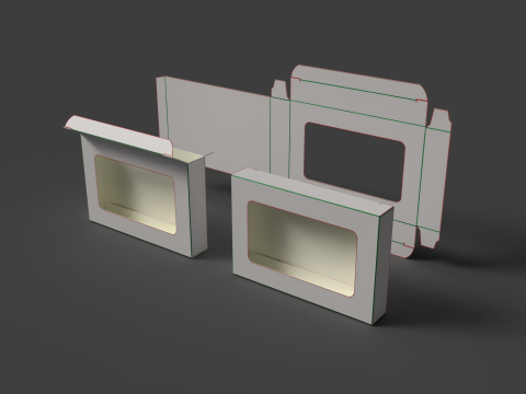 窓付きダンボール箱 開封・分解梱包 3Dモデル