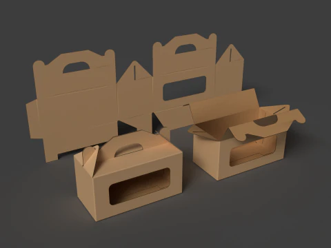 운반 손잡이가 있는 골판지 상자 개봉 및 분해된 포장 3D 모델