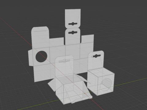 Cardboard box with a round window and euro-hanger Open closed and disassembled packaging 3D Model