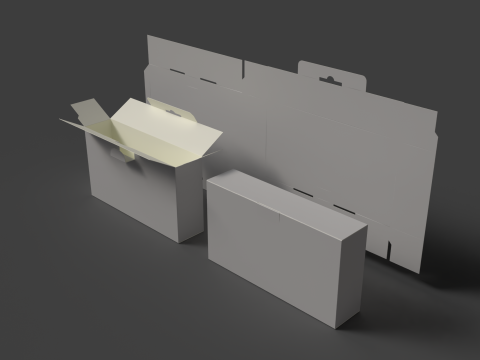 Kartonnen doos met ritssluitingen. Open gesloten en gedemonteerde verpakking 3D Model