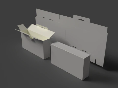 Scatola di cartone con cerniere Imballaggio aperto chiuso e smontato Modello 3D