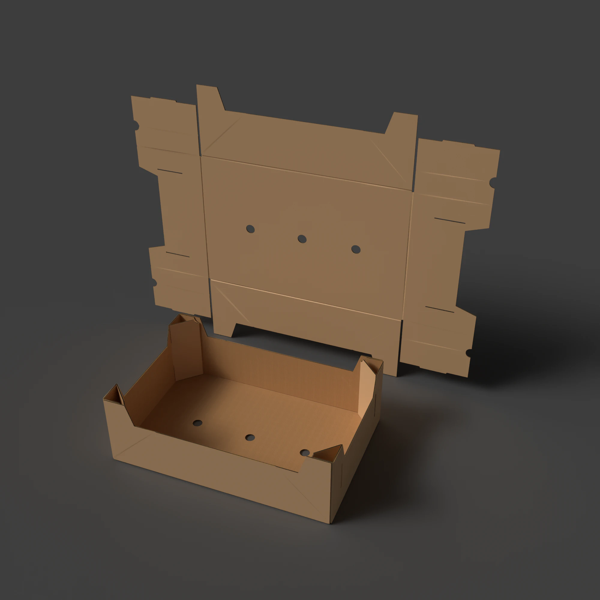 Corrugated cardboard tray Assembled and disassembled packaging 3D Model .c4d .max .obj .3ds .fbx .stl .blend 
