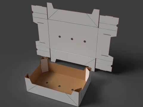 Corrugated cardboard tray Assembled and disassembled packaging 3D Model