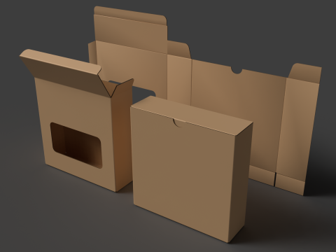 Microgolfkartonnen verpakking Open, gesloten en gedemonteerde verpakking 3D Model