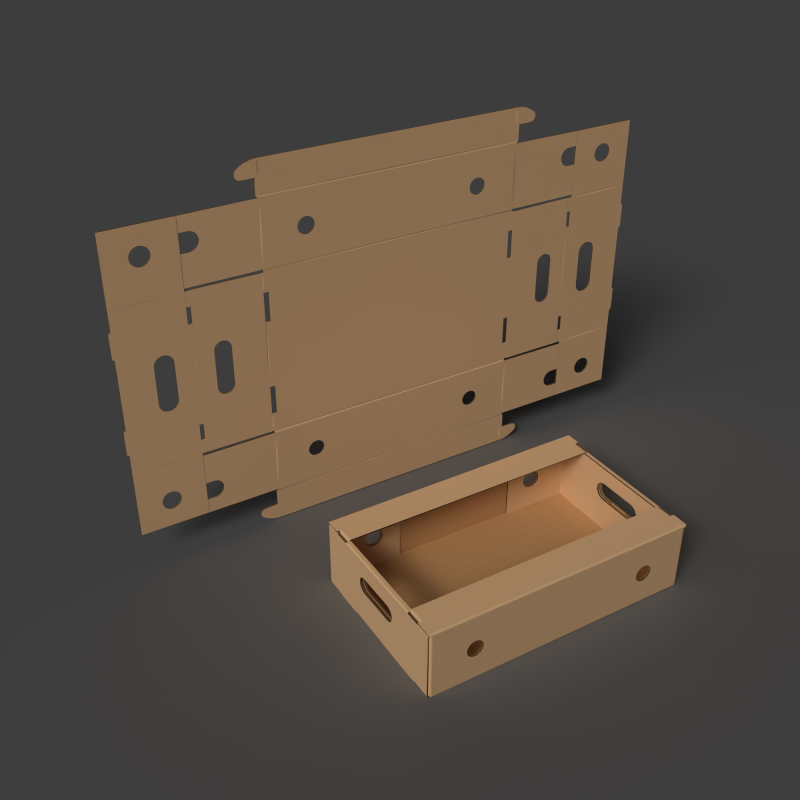 Self-assembling corrugated cardboard tray Assembled and disassembled packaging 3D Model .c4d .max .obj .3ds .fbx .stl .blend 