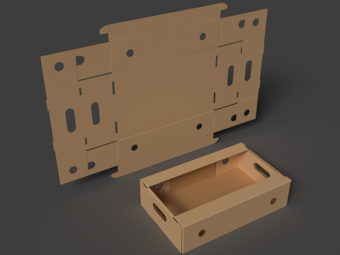 Self-assembling corrugated cardboard tray Assembled and disassembled packaging 3D Model