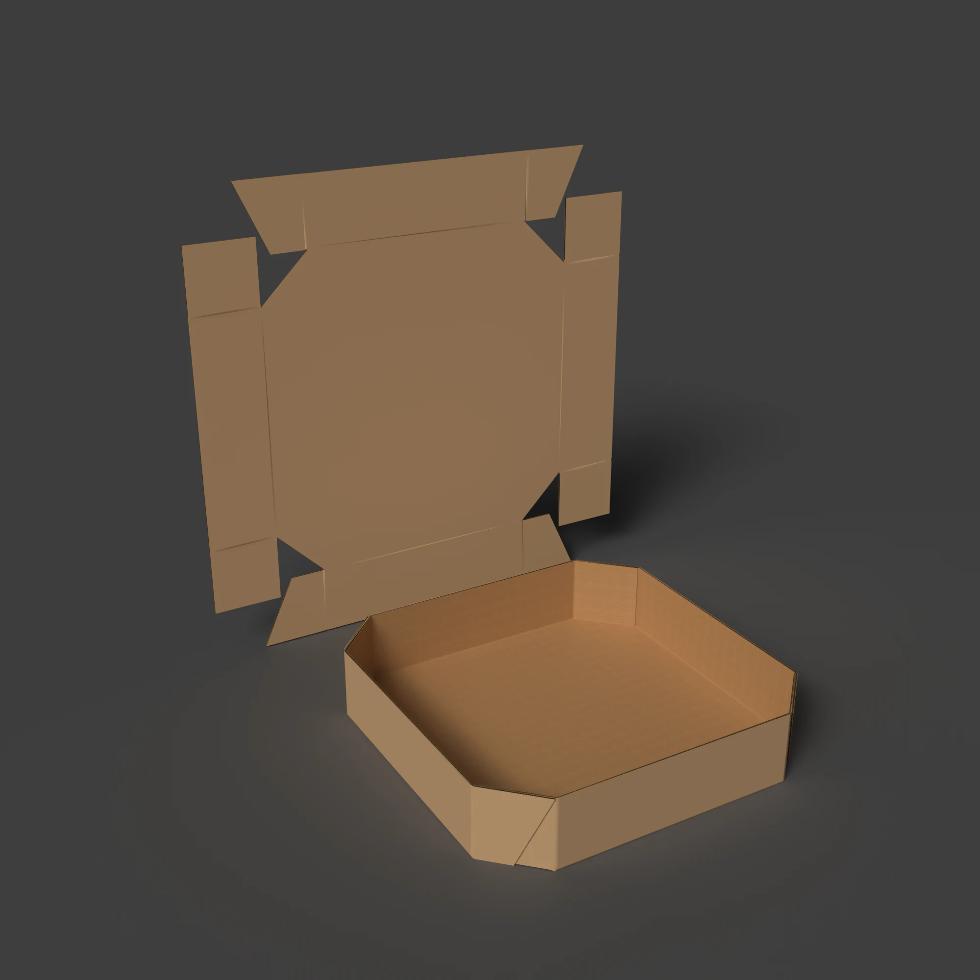 Octagonal corrugated cardboard tray Assembled and disassembled packaging 3D Model .c4d .max .obj .3ds .fbx .stl .blend 
