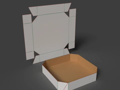 Octagonal corrugated cardboard tray Assembled and disassembled packaging 3D Model