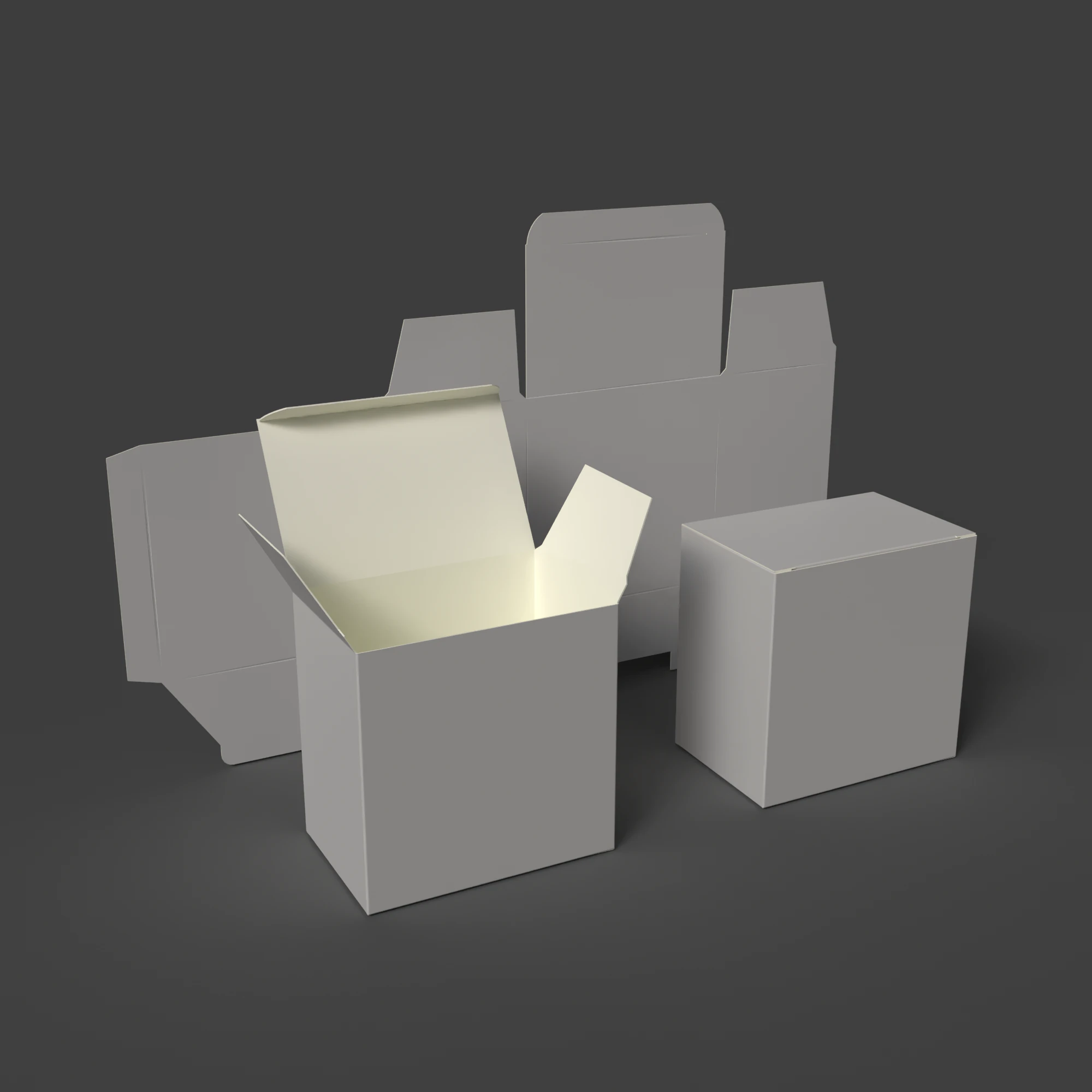 A cardboard box with a dovetail bottom Open closed and disassembled packaging 3D Model .c4d .max .obj .3ds .fbx .stl .blend 