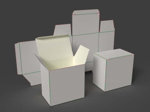 A cardboard box with a dovetail bottom Open closed and disassembled packaging 3D Model
