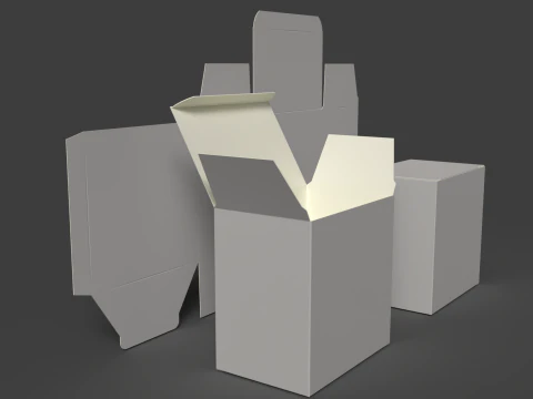 A cardboard box with a dovetail bottom Open closed and disassembled packaging 3D Model