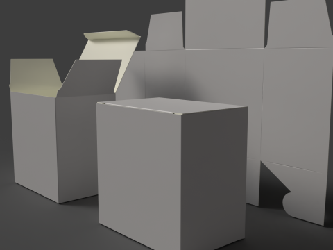 A cardboard box with a dovetail bottom Open closed and disassembled packaging 3D Model