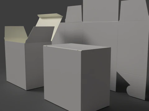A cardboard box with a dovetail bottom Open closed and disassembled packaging 3D Model