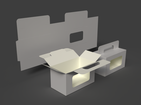 Een kartonnen doos met een handvat Open gesloten en gedemonteerde verpakking 3D Model