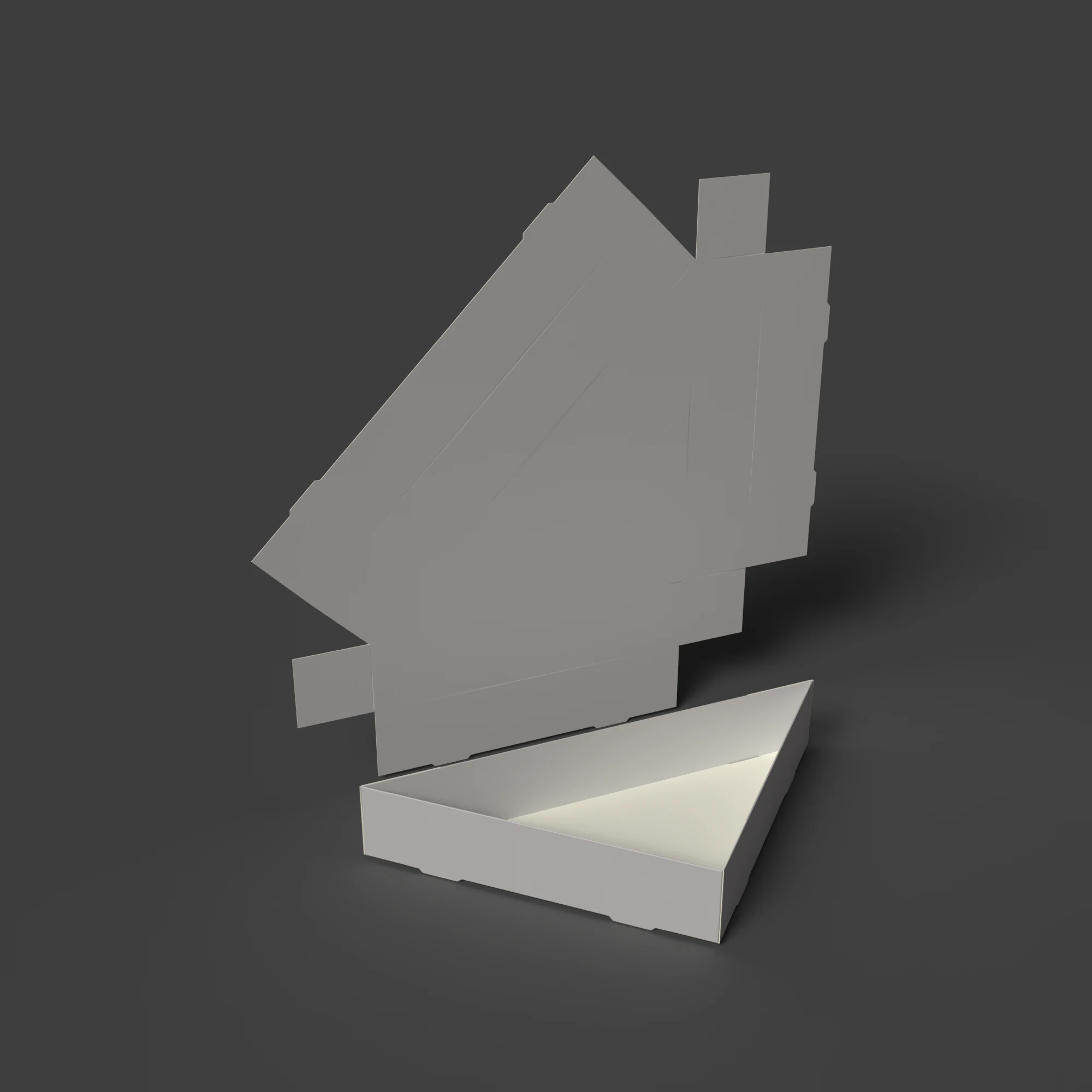 A self-assembling triangular cardboard tray without a lid Assembled and disassembled packaging 3D Model .c4d .max .obj .3ds .fbx .stl .blend 