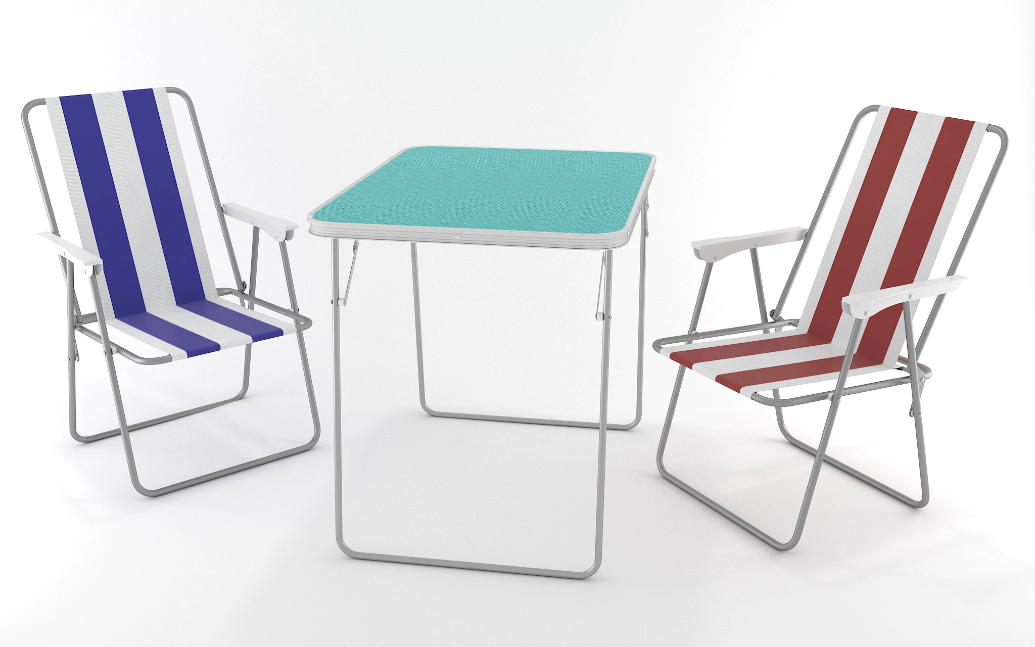 Camping Chair and Table foldable Set 3D Model .c4d .max .obj .3ds .fbx .stl .blend