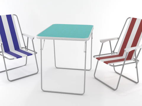 Campingstuhl und Tisch klappbares Set 3D Modell