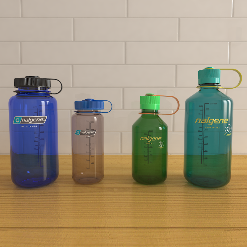 Nalgene Bottle Set Pack 3D Model .c4d .max .obj .3ds .fbx .stl .blend 