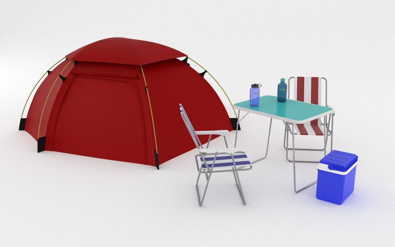 Camping Tent and equipment 3D Model .c4d .max .obj .3ds .fbx .stl .blend 