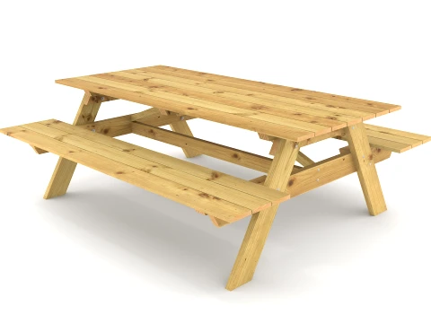 Picnic table and bench - Game Ready Asset 3D Model