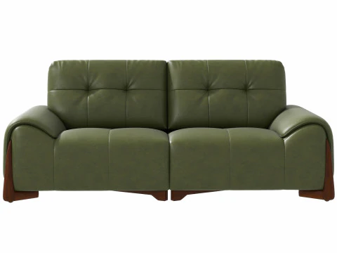 Sofá tufado de couro verde-oliva Modelo 3D