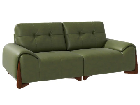 Tufted Olive Leather Sofa 3D Model