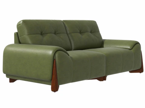 Tufted Olive Leather Sofa 3D Model