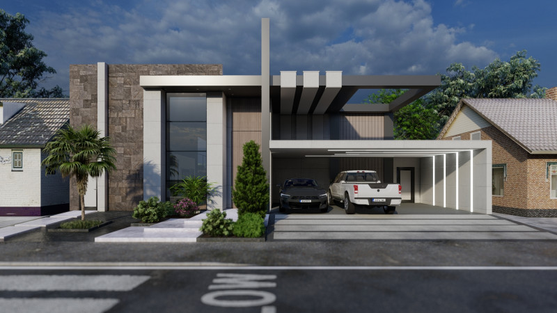 Linear Courtyard Villa 3D Model .c4d .max .obj .3ds .fbx .stl .blend 