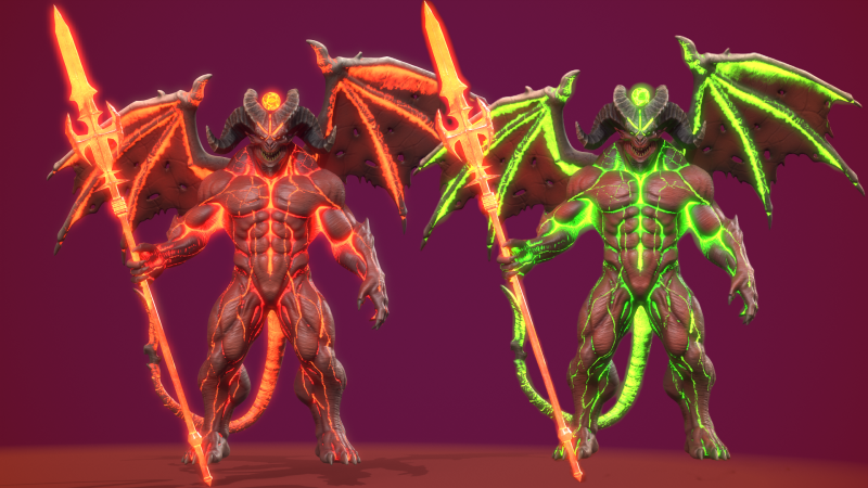 Demonic Warrior Duo - Pacchetto boss fantasy pronto per il gioco PBR Modello 3D .c4d .max .obj .3ds .fbx .stl .blend
