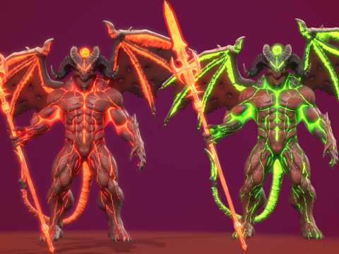 Demonic Warrior Duo - PBR Oyuna Hazır Fantezi Boss Paketi 3D Model