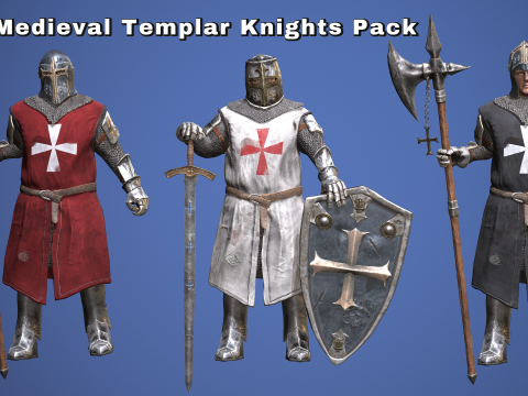 Medieval Templar Knights Pack 3D Model