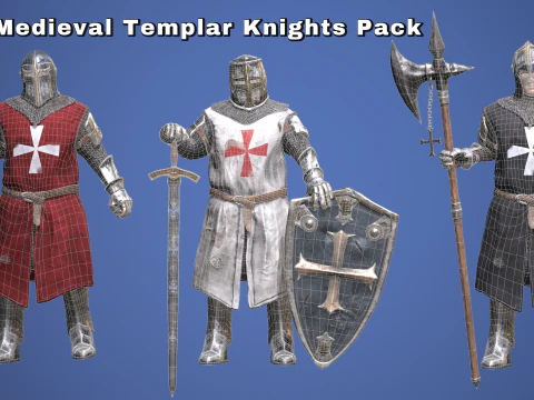 Medieval Templar Knights Pack 3D Model