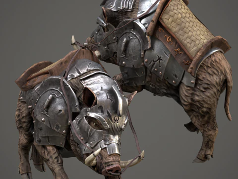 Боевой кабан в броне, готовая к игре, стилизованное существо, оснащенное 3D Модель