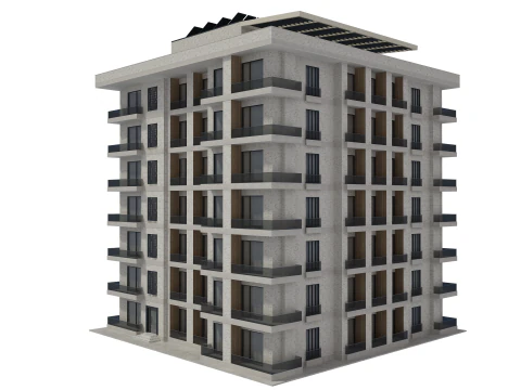 Apartment Building with Interior 3D Model